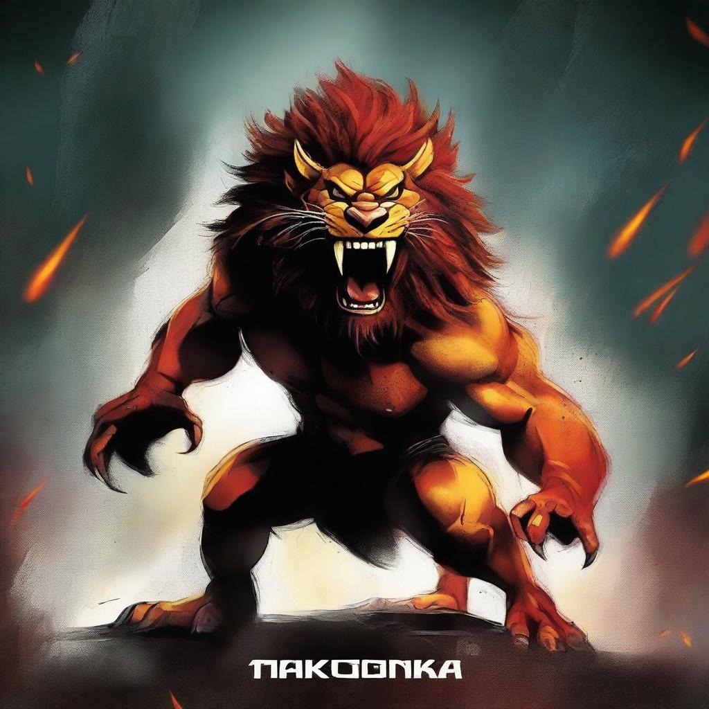 Create a book cover titled 'MAKONKA' featuring a roaring Werelion on the front