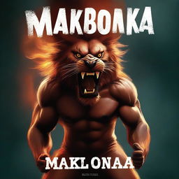 Create a book cover titled 'MAKONKA' featuring a roaring Werelion on the front