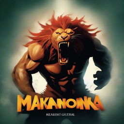 Create a book cover titled 'MAKONKA' featuring a roaring Werelion on the front