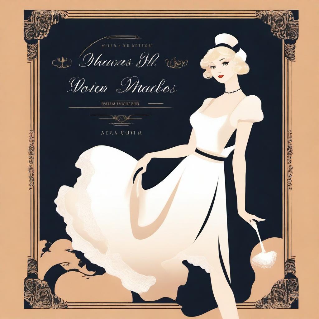 Create a book cover in a vector style featuring a 1920s maid with blond hair