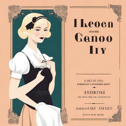 Create a book cover in a vector style featuring a 1920s maid with blond hair