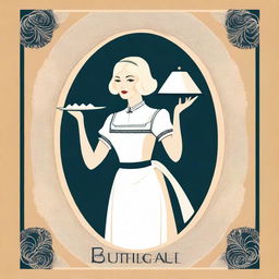 Create a book cover in a vector style featuring a 1920s maid with blond hair