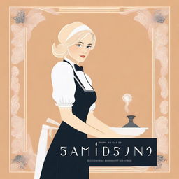 Create a book cover in a vector style featuring a 1920s maid with blond hair