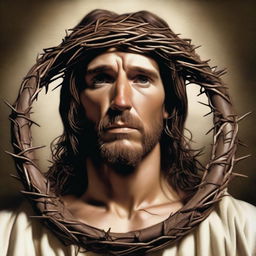 A detailed and reverent depiction of Jesus Christ wearing a crown of thorns