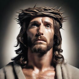 A detailed and reverent depiction of Jesus Christ wearing a crown of thorns