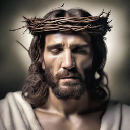 A detailed and reverent depiction of Jesus Christ wearing a crown of thorns