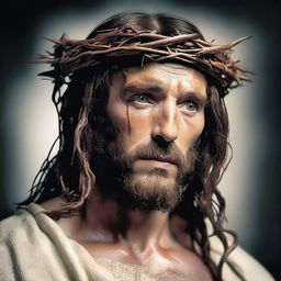 A detailed and reverent depiction of Jesus Christ wearing a crown of thorns