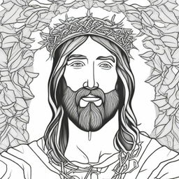 A detailed adult coloring page featuring Jesus Christ wearing a crown of thorns