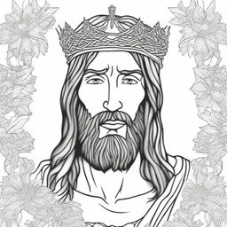 A detailed adult coloring page featuring Jesus Christ wearing a crown of thorns