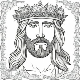 A detailed adult coloring page featuring Jesus Christ wearing a crown of thorns