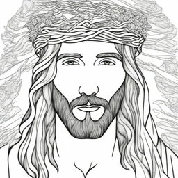 A realistic adult coloring page featuring Jesus Christ wearing a crown of thorns