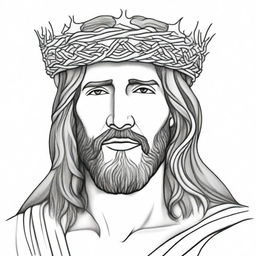 A realistic adult coloring page featuring Jesus Christ wearing a crown of thorns