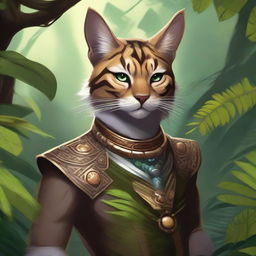 A detailed illustration of a Tabaxi, a feline humanoid from fantasy settings