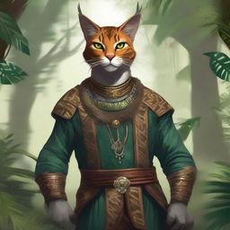 A detailed illustration of a Tabaxi, a feline humanoid from fantasy settings