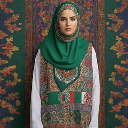 The word 'Algeria' stylishly written out, draped in the vibrant colors and patterns of the traditional Algerian attire.