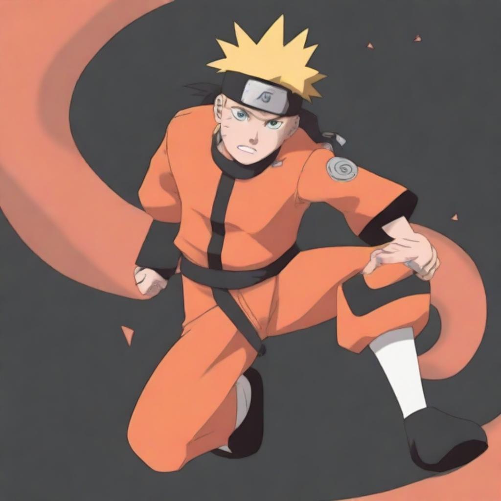 A detailed illustration of Naruto Uzumaki from the Naruto anime series, wearing his signature orange jumpsuit with a headband featuring the Konoha symbol