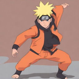 A detailed illustration of Naruto Uzumaki from the Naruto anime series, wearing his signature orange jumpsuit with a headband featuring the Konoha symbol