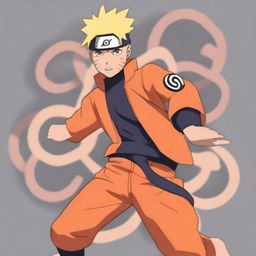 A detailed illustration of Naruto Uzumaki from the Naruto anime series, wearing his signature orange jumpsuit with a headband featuring the Konoha symbol