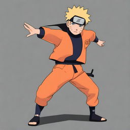 A detailed illustration of Naruto Uzumaki from the Naruto anime series, wearing his signature orange jumpsuit with a headband featuring the Konoha symbol