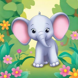 A cute and friendly cartoon elephant named Ellie, with big ears and a cheerful expression