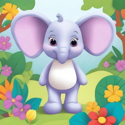 A cute and friendly cartoon elephant named Ellie, with big ears and a cheerful expression