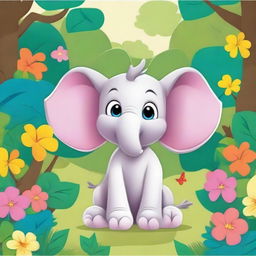 A cute and friendly cartoon elephant named Ellie, with big ears and a cheerful expression