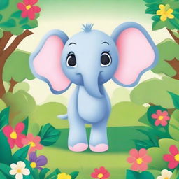 A cute and friendly cartoon elephant named Ellie, with big ears and a cheerful expression