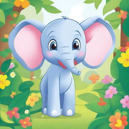 A cute cartoon of Ellie the Elephant, a cheerful and friendly elephant character with big ears and a playful trunk