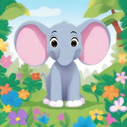 A cute cartoon of Ellie the Elephant, a cheerful and friendly elephant character with big ears and a playful trunk