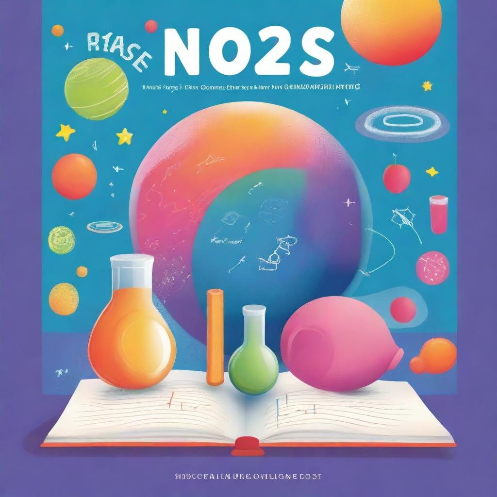 Create a colorful and engaging book cover for a science Olympiads book aimed at grade 1 students