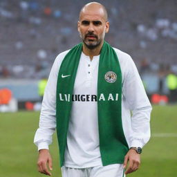 Pep Guardiola wearing traditional Algerian attire, with the word 'Algeria' stylishly embroidered on it.