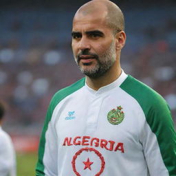 Pep Guardiola wearing traditional Algerian attire, with the word 'Algeria' stylishly embroidered on it.