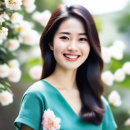 Create an image of an Asian woman with a cute smile