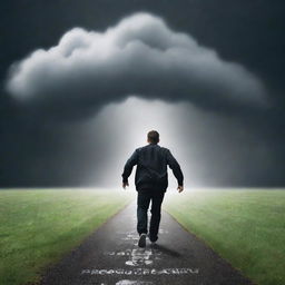 A motivated individual coming out of a dark cloud labeled 'procrastination', stepping into a bright path labeled 'productivity'