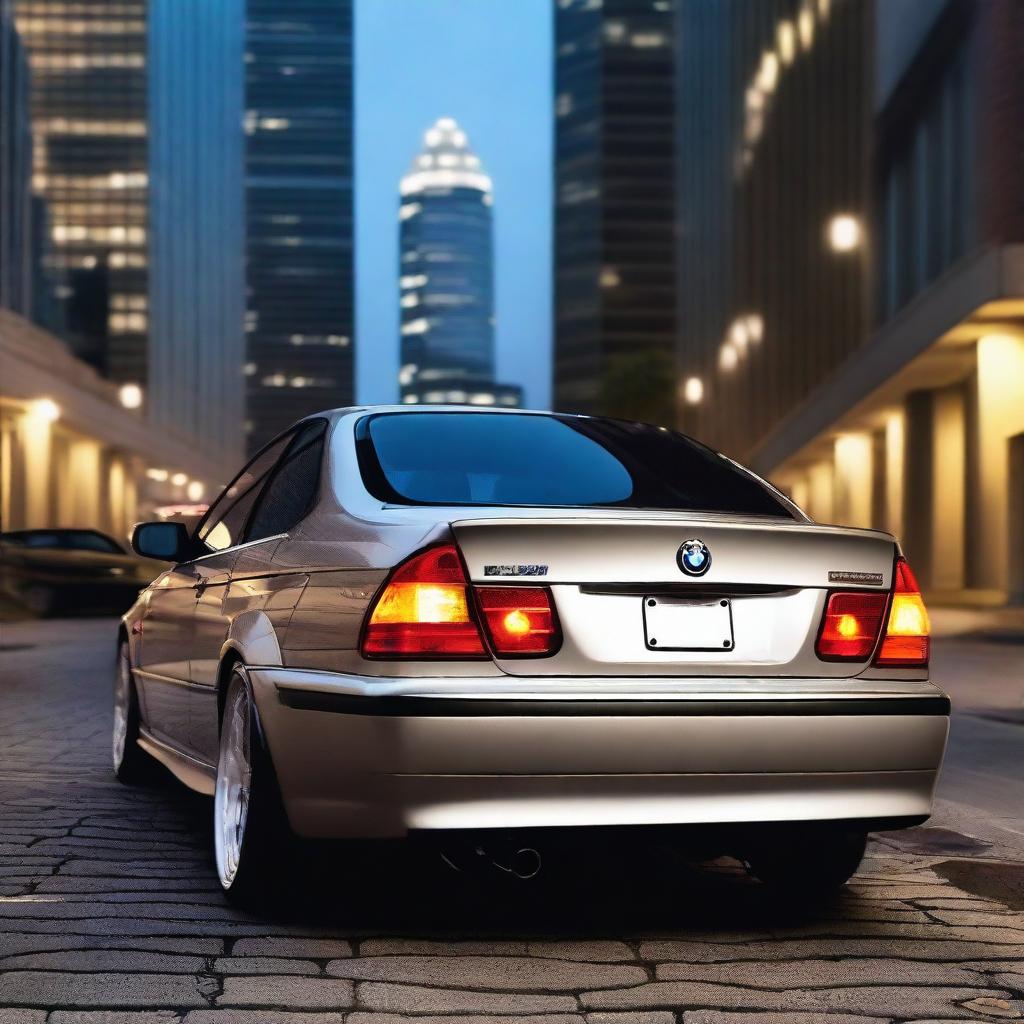 A high-quality image focusing on the rear end of a BMW E46