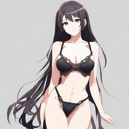 An alluring anime girl with black underwear, depicted in a tasteful and artistic manner