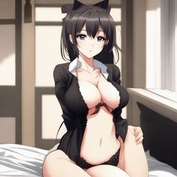 An alluring anime girl with black underwear, depicted in a tasteful and artistic manner