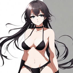 An alluring anime girl with black underwear, depicted in a tasteful and artistic manner