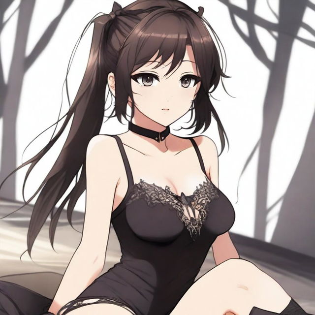 An alluring anime girl with black underwear, depicted in a tasteful and artistic manner