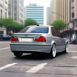 A realistic and detailed image focusing on the rear end of a BMW E46