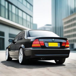 A realistic and detailed image focusing on the rear end of a BMW E46