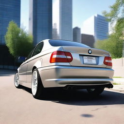 A realistic and detailed image focusing on the rear end of a 2005 BMW E46