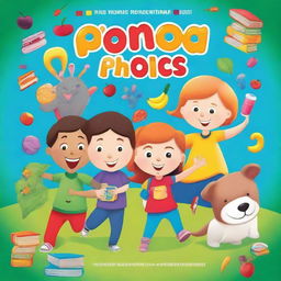 Create a vibrant and colorful book cover for an English phonics book for children