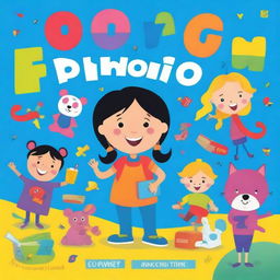 Create a vibrant and colorful book cover for an English phonics book for children