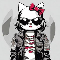 A depiction of Hello Kitty with a rebellious twist, featuring a cigar in her mouth and a 'badboy' attitude