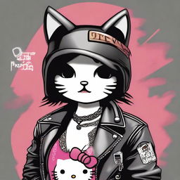 A depiction of Hello Kitty with a rebellious twist, featuring a cigar in her mouth and a 'badboy' attitude