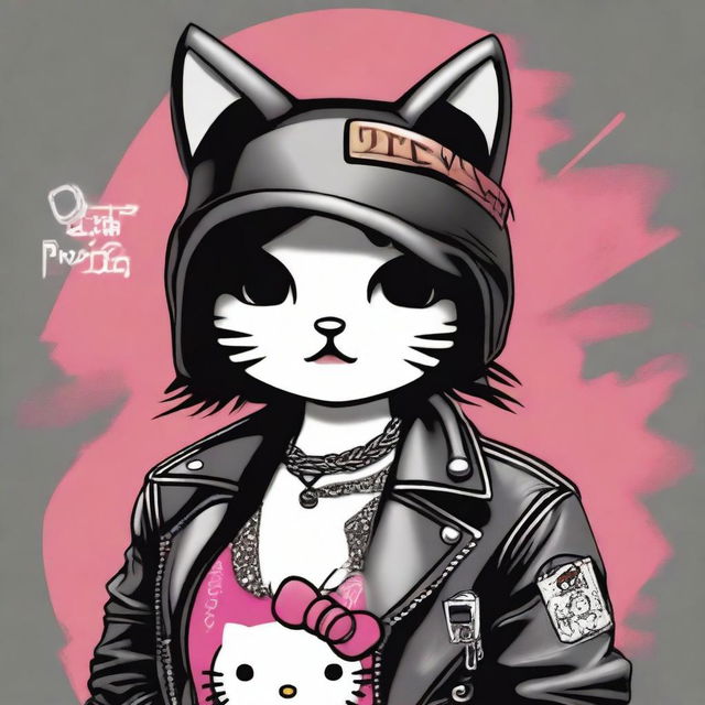 A depiction of Hello Kitty with a rebellious twist, featuring a cigar in her mouth and a 'badboy' attitude