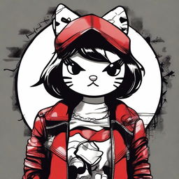 A depiction of Hello Kitty with a rebellious twist, featuring a cigar in her mouth and a 'badboy' attitude