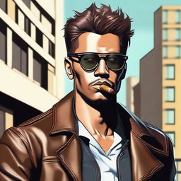 A depiction of a 'badboy' character with a cigar in his mouth and wearing stylish glasses