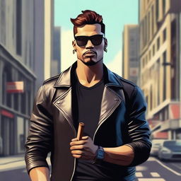 A depiction of a 'badboy' character with a cigar in his mouth and wearing stylish glasses